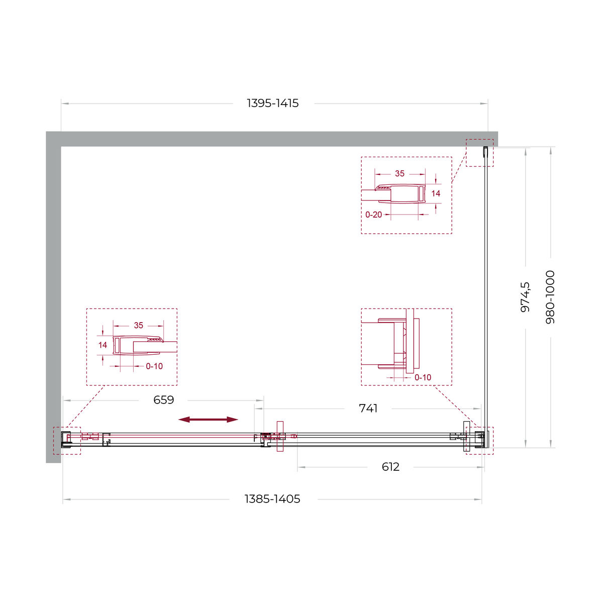 Душевой уголок BelBagno SOFT_CLOSE-1-AH-1-140/100-C-Cr