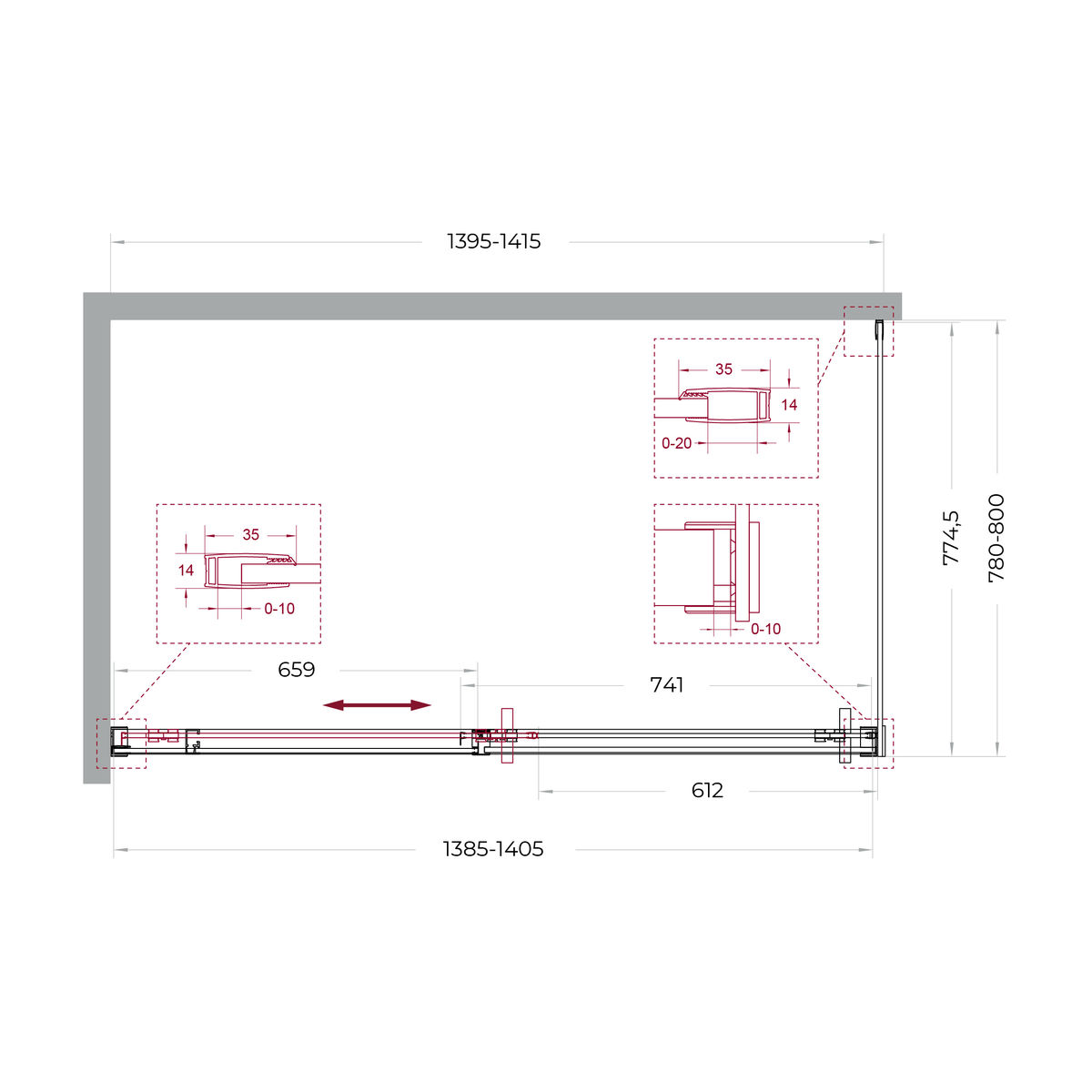Душевой уголок BelBagno SOFT_CLOSE-1-AH-1-140/80-C-GM