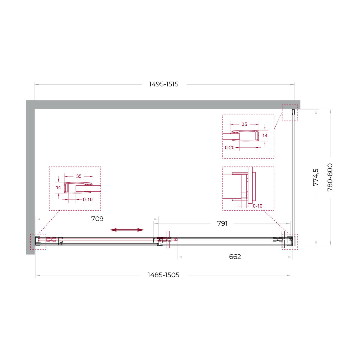 Душевой уголок BelBagno SOFT_CLOSE-1-AH-1-150/80-C-GM