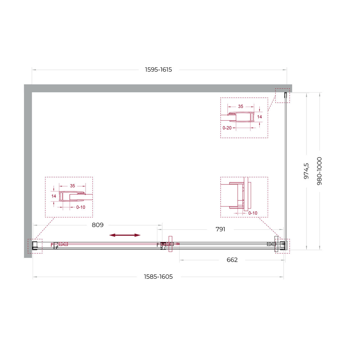 Душевой уголок BelBagno SOFT_CLOSE-1-AH-1-160/100-C-GM