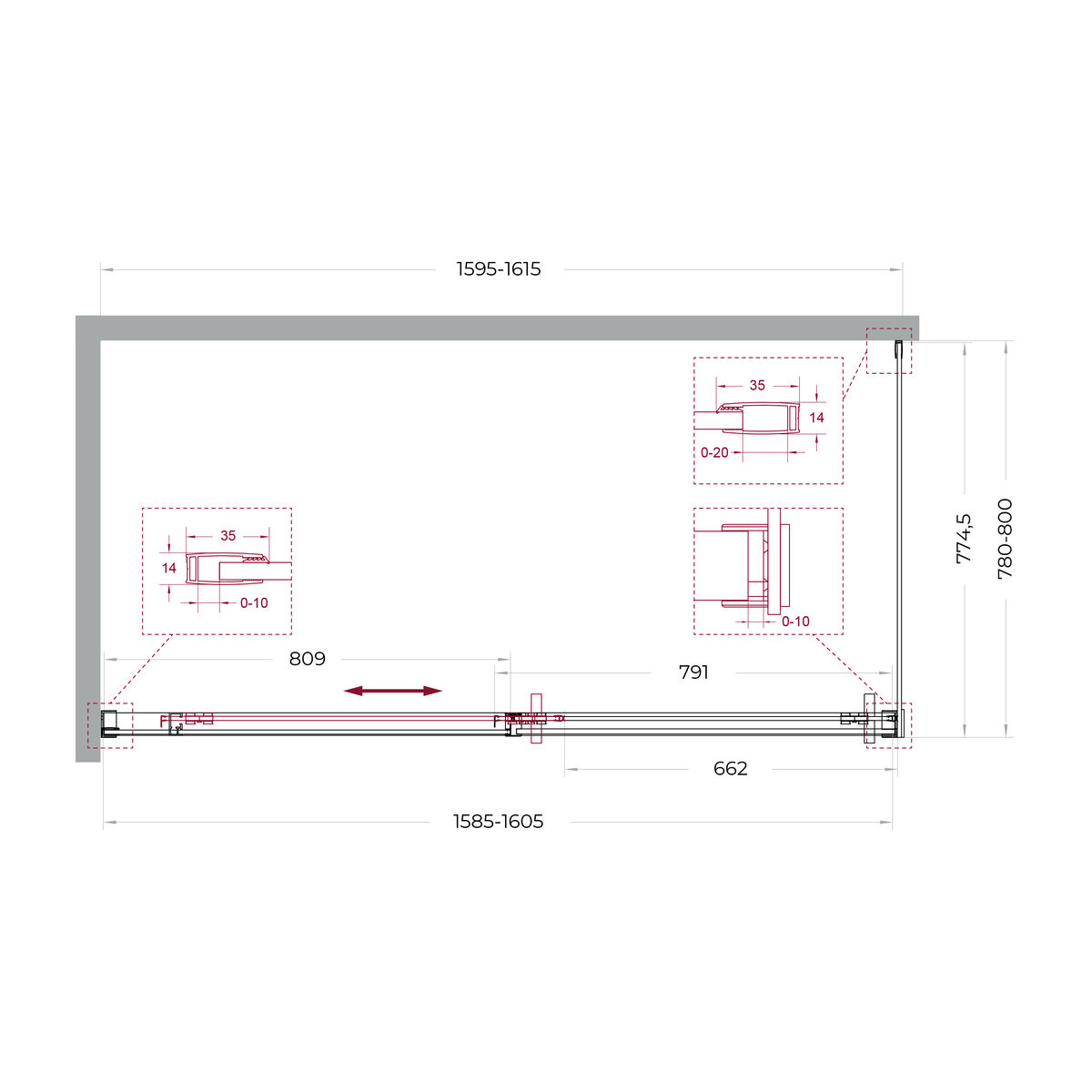 Душевой уголок BelBagno SOFT_CLOSE-1-AH-1-160/80-C-GM