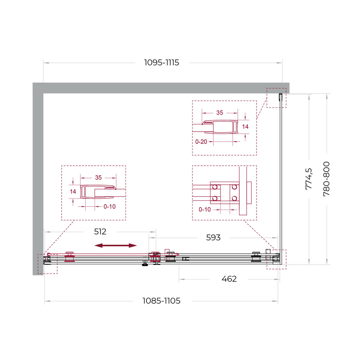 Душевой уголок BelBagno SOFT_CLOSE-2-AH-1-110/80-C-GM