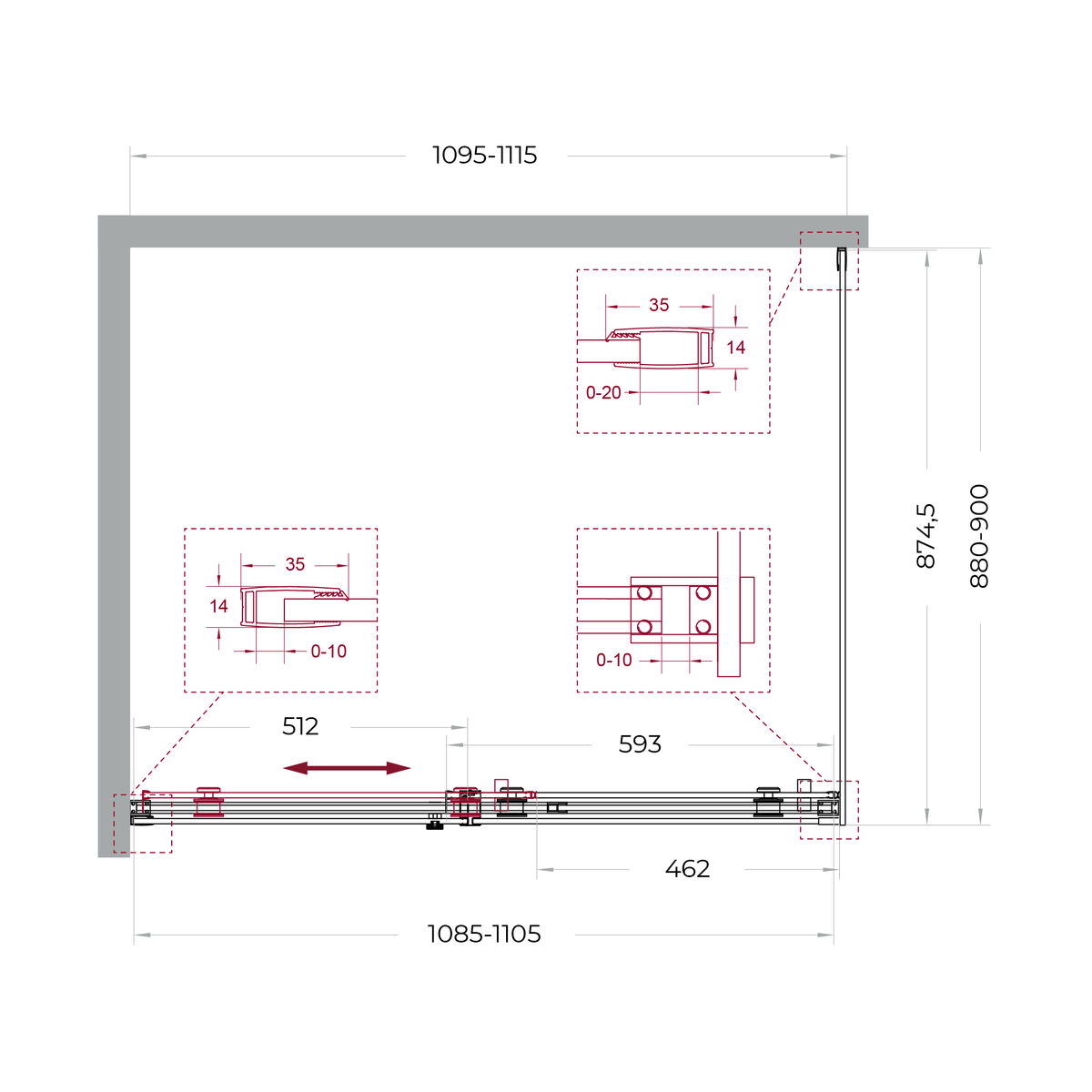 Душевой уголок BelBagno SOFT_CLOSE-2-AH-1-110/90-C-GM