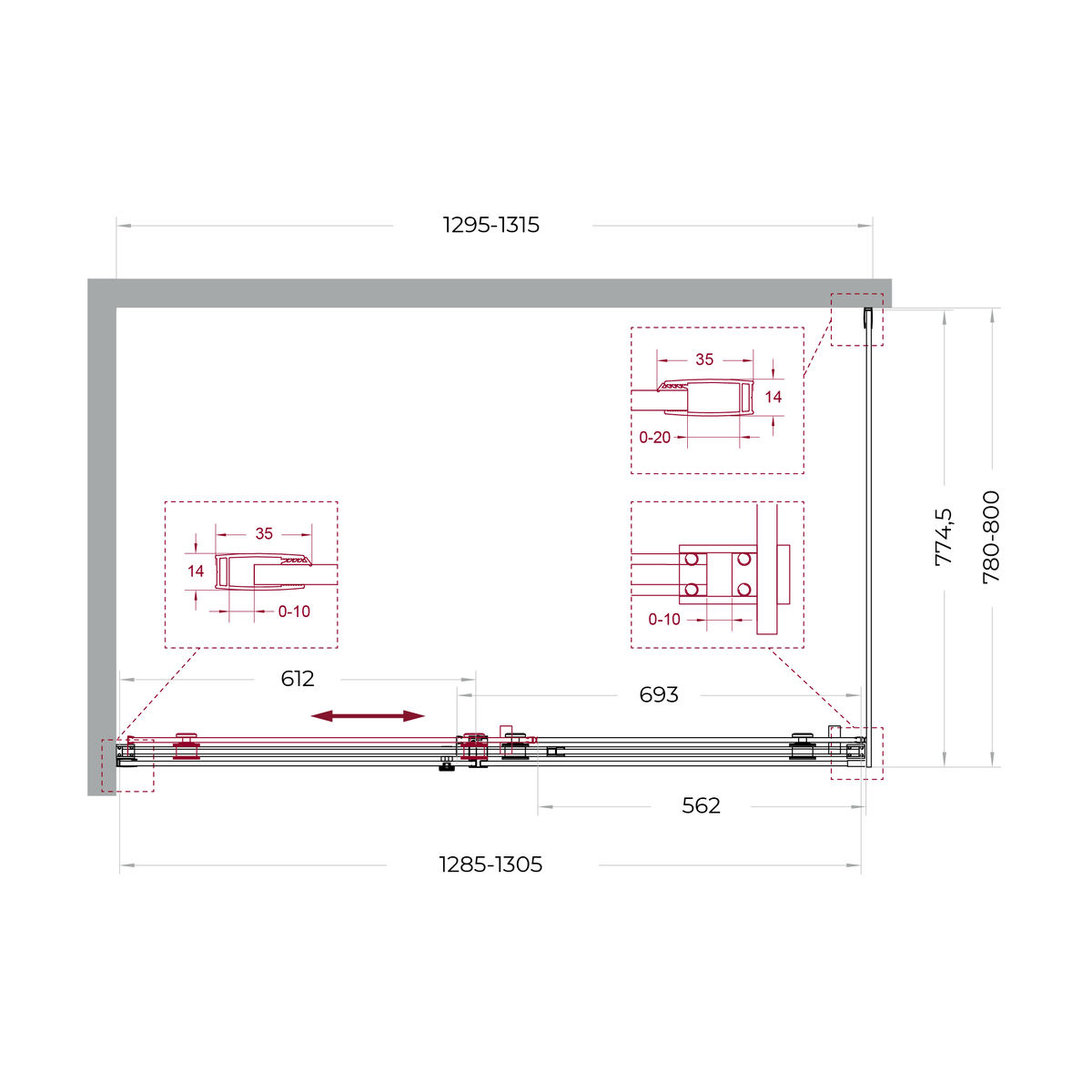 Душевой уголок BelBagno SOFT_CLOSE-2-AH-1-130/80-C-GM