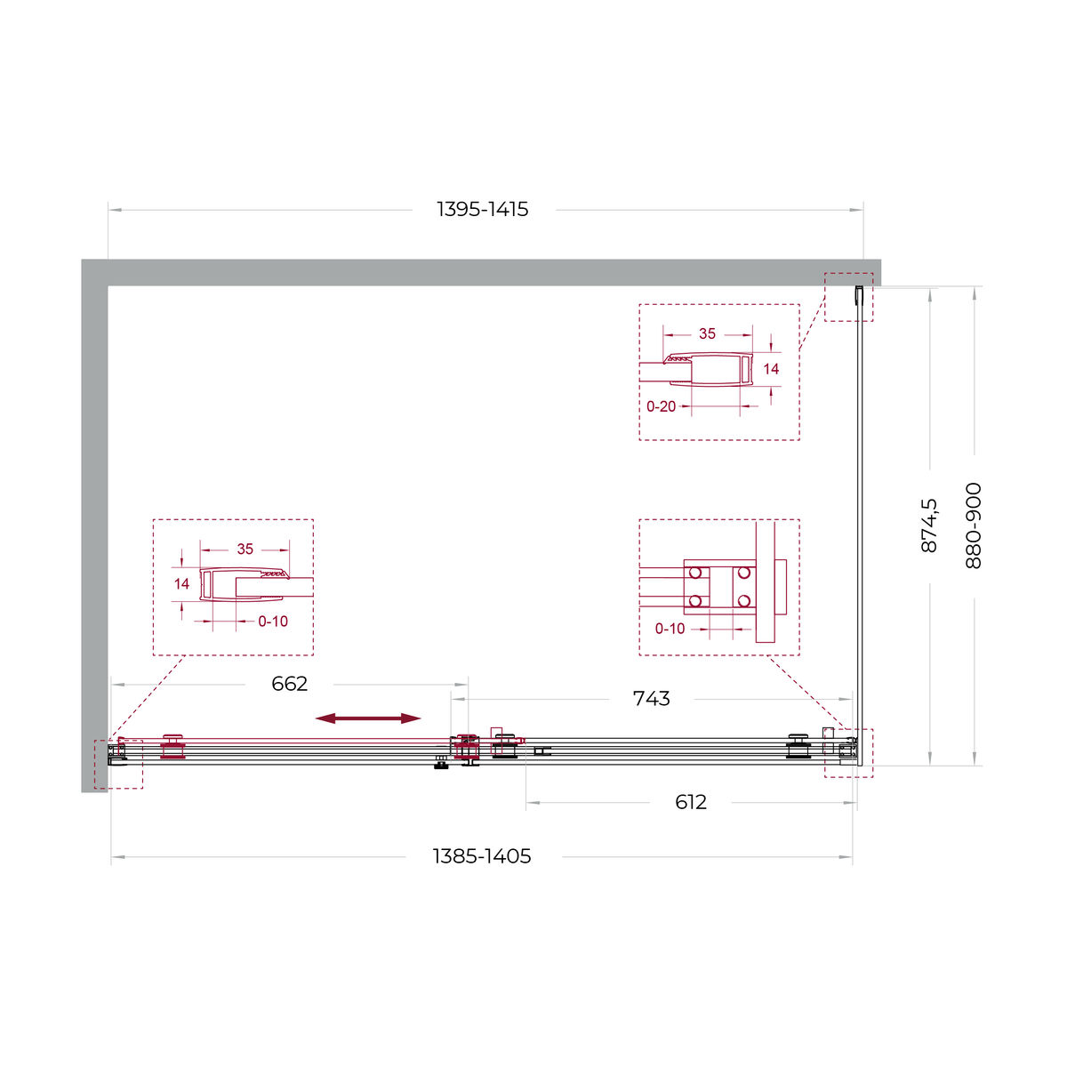 Душевой уголок BelBagno SOFT_CLOSE-2-AH-1-140/90-C-GM