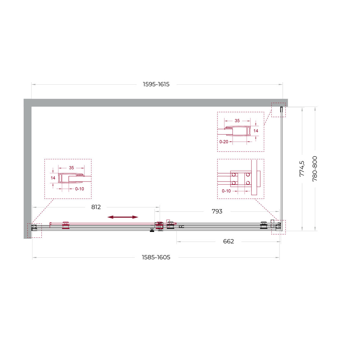Душевой уголок BelBagno SOFT_CLOSE-2-AH-1-160/80-C-GM