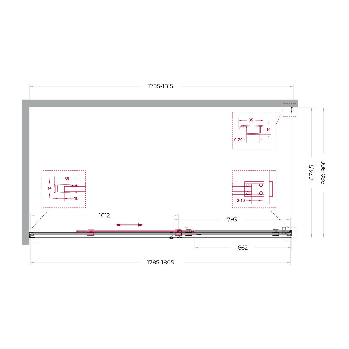 Душевой уголок BelBagno SOFT_CLOSE-2-AH-1-180/90-C-GM