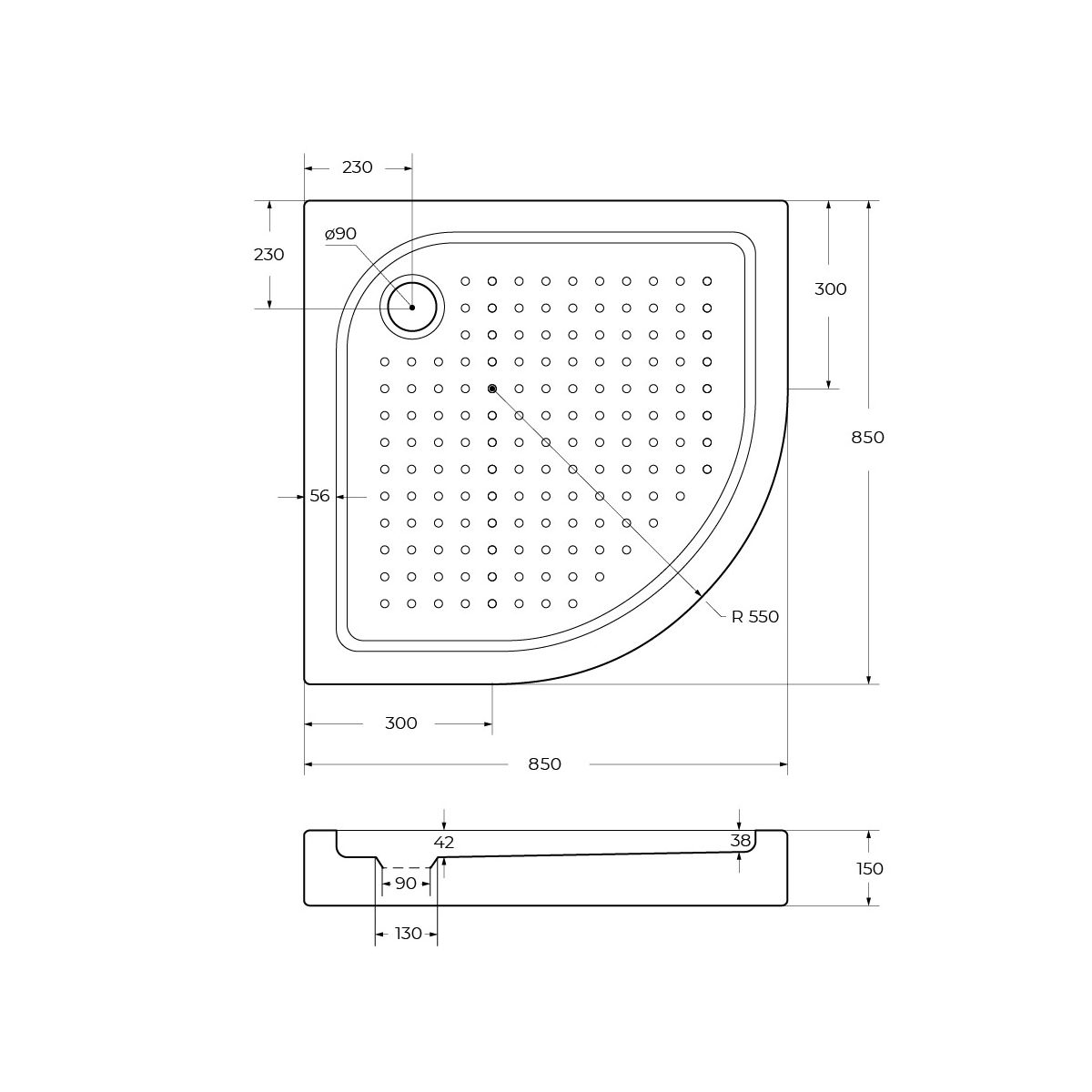 Акриловый поддон BelBagno TRAY-BB-R-85-550-15-W