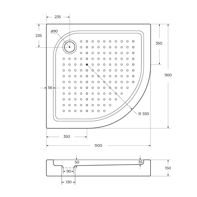 Душевой поддон BelBagno TRAY-BB-R-90-550-15-W акриловый