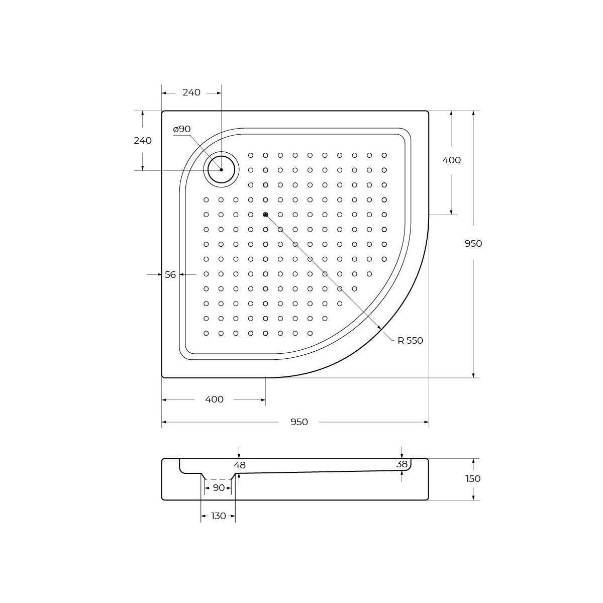 Акриловый поддон BelBagno TRAY-BB-R-95-550-15-W