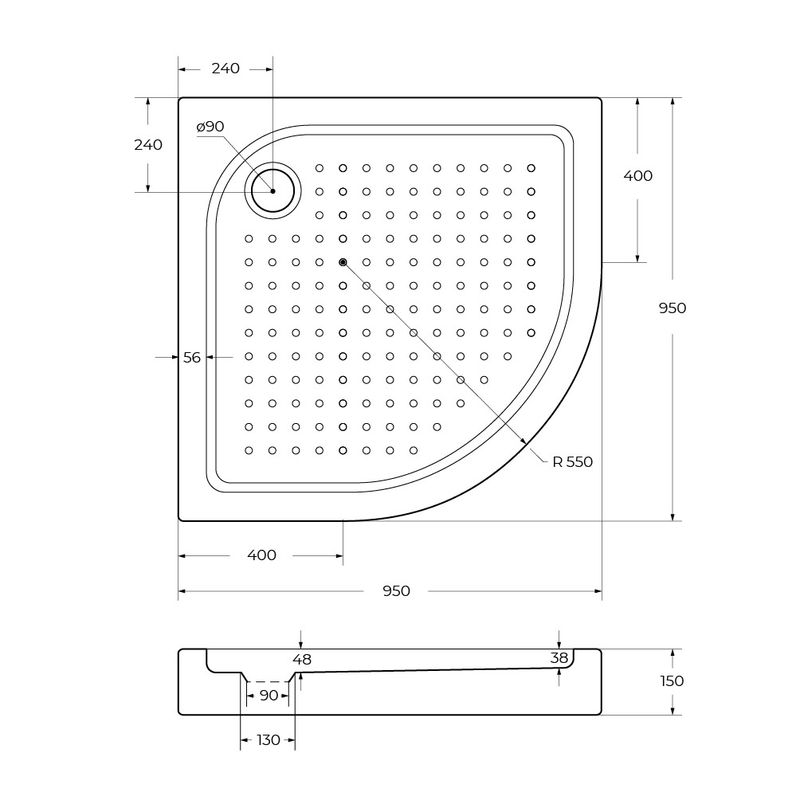 Душевой поддон BelBagno TRAY-BB-R-95-550-15-W акриловый