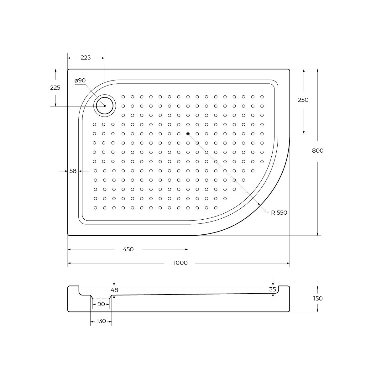 Акриловый поддон BelBagno TRAY-BB-RH-100/80-550-15-W-L