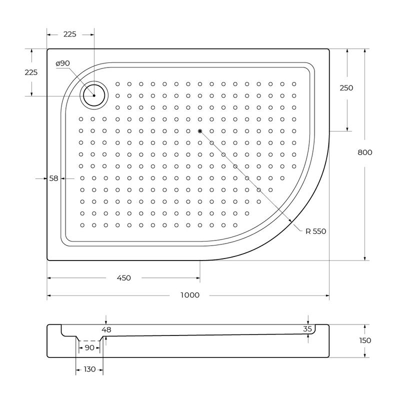 Душевой поддон BelBagno TRAY-BB-RH-100/80-550-15-W-L акриловый