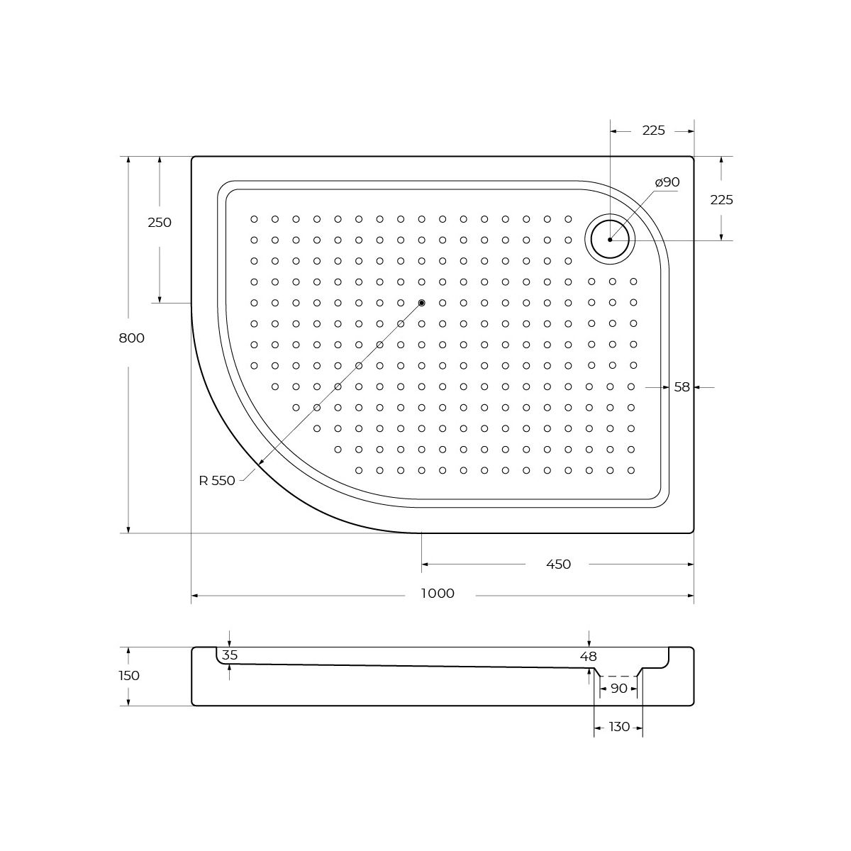 Акриловый поддон BelBagno TRAY-BB-RH-100/80-550-15-W-R