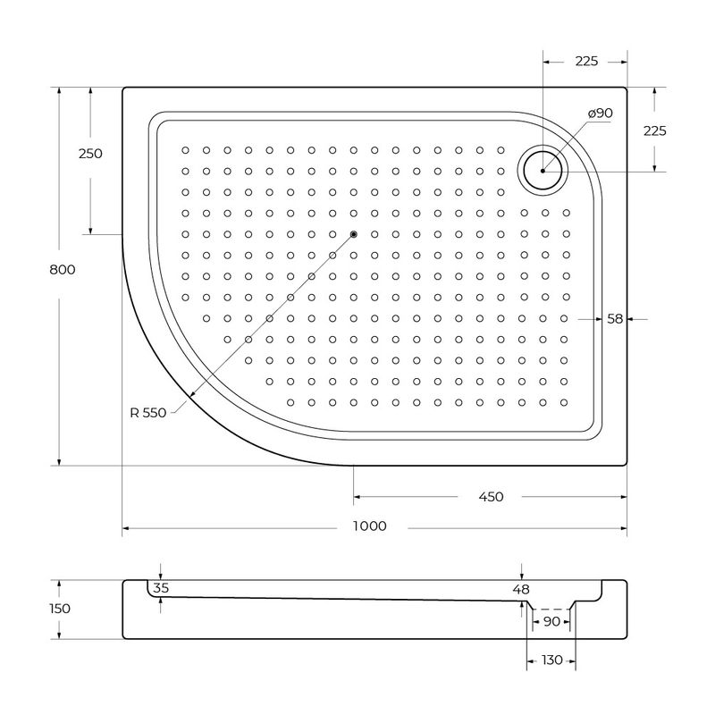 Душевой поддон BelBagno TRAY-BB-RH-100/80-550-15-W-R акриловый