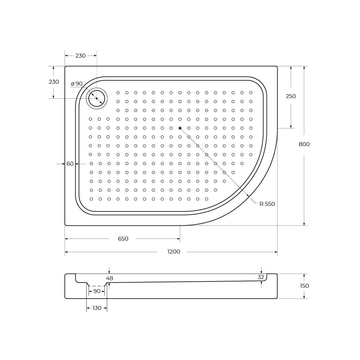 Акриловый поддон BelBagno TRAY-BB-RH-120/80-550-15-W-L