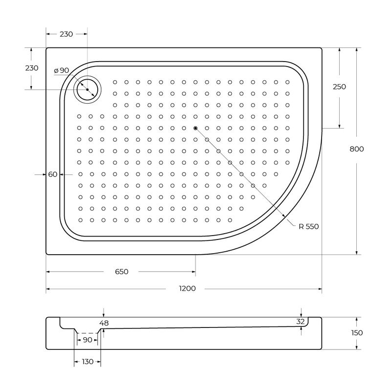 Душевой поддон BelBagno TRAY-BB-RH-120/80-550-15-W-L акриловый