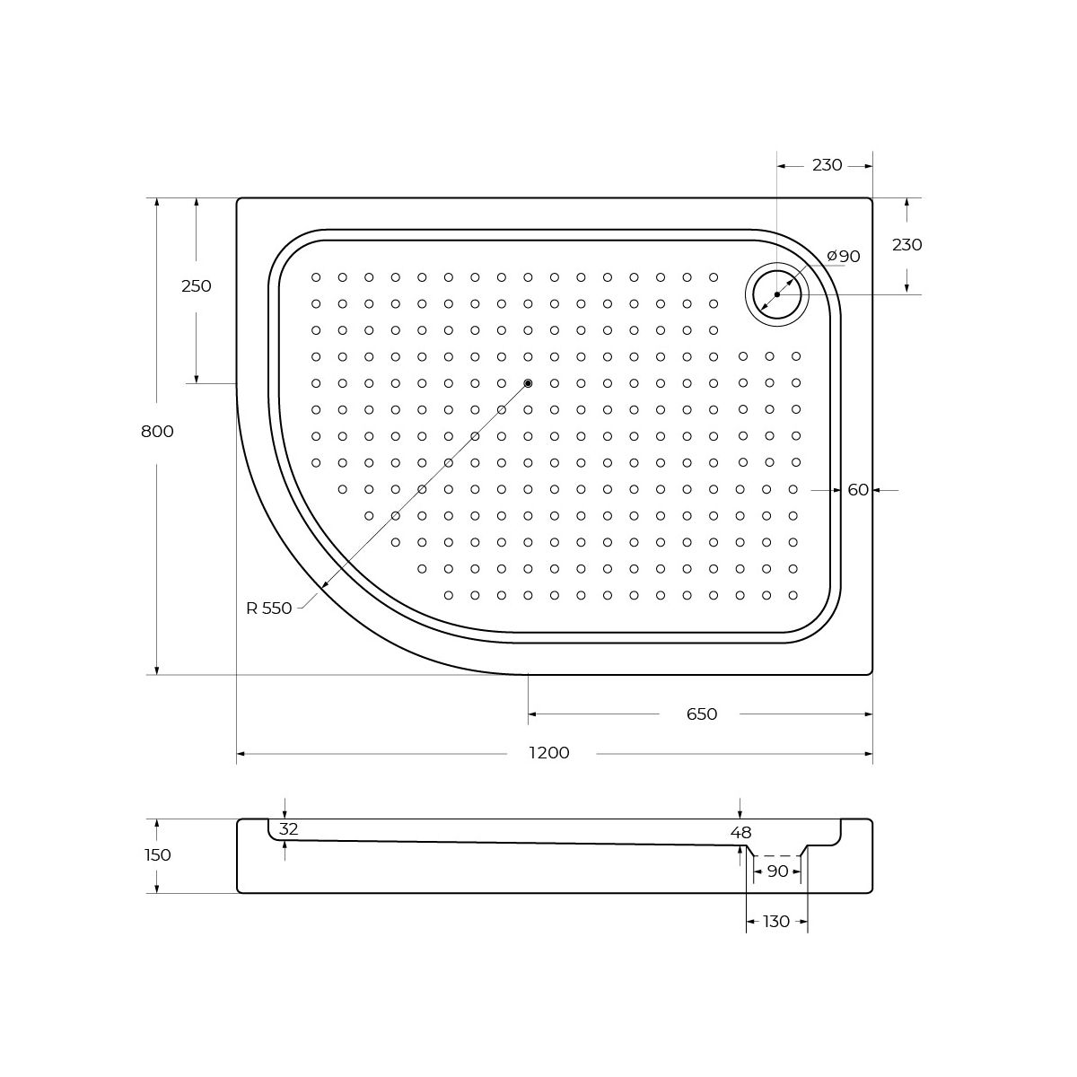 Акриловый поддон BelBagno TRAY-BB-RH-120/80-550-15-W-R