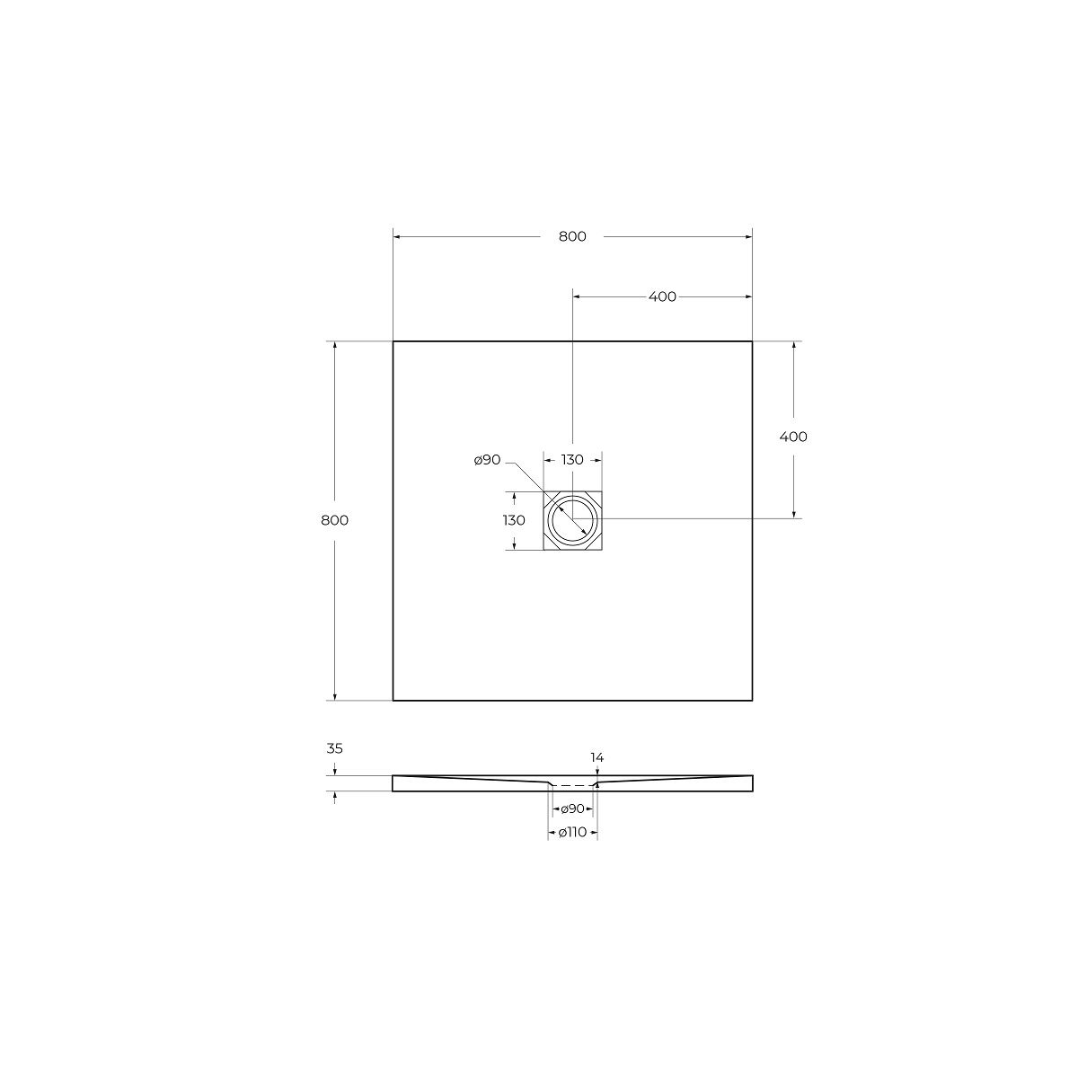 Душевой поддон из искусственного мрамора в комплекте с сифоном BelBagno UNO TRAY-MR-UNO-A-80-35-W-CR
