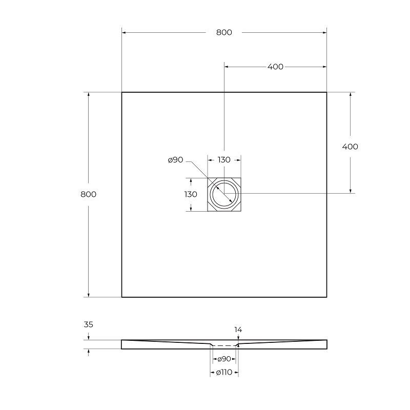 Душевой поддон BelBagno UNO TRAY-MR-UNO-A-80-35-W-CR из искусственного мрамора с сифоном