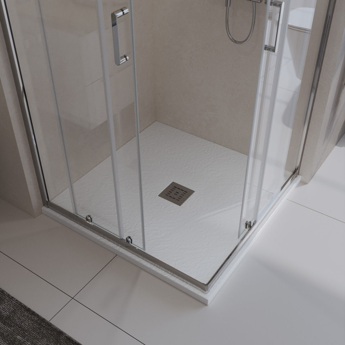 Душевой поддон из искусственного мрамора в комплекте с сифоном BelBagno UNO TRAY-MR-UNO-A-80-35-W-CR