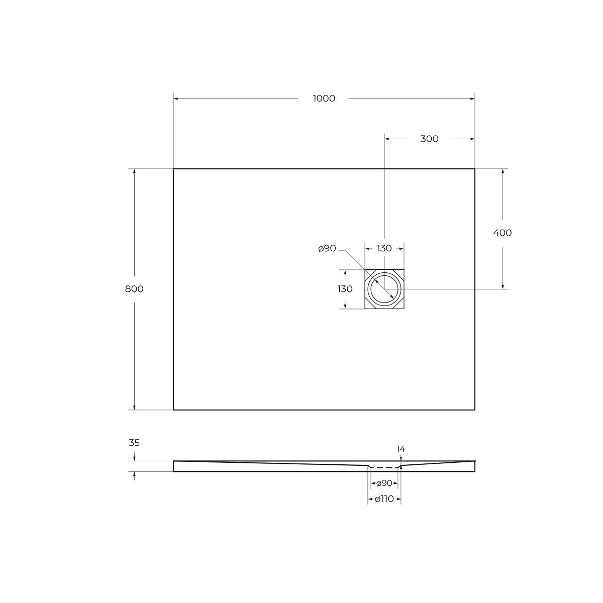 Душевой поддон из искусственного мрамора в комплекте с сифоном BelBagno UNO TRAY-MR-UNO-AH-100/80-35-W-CR