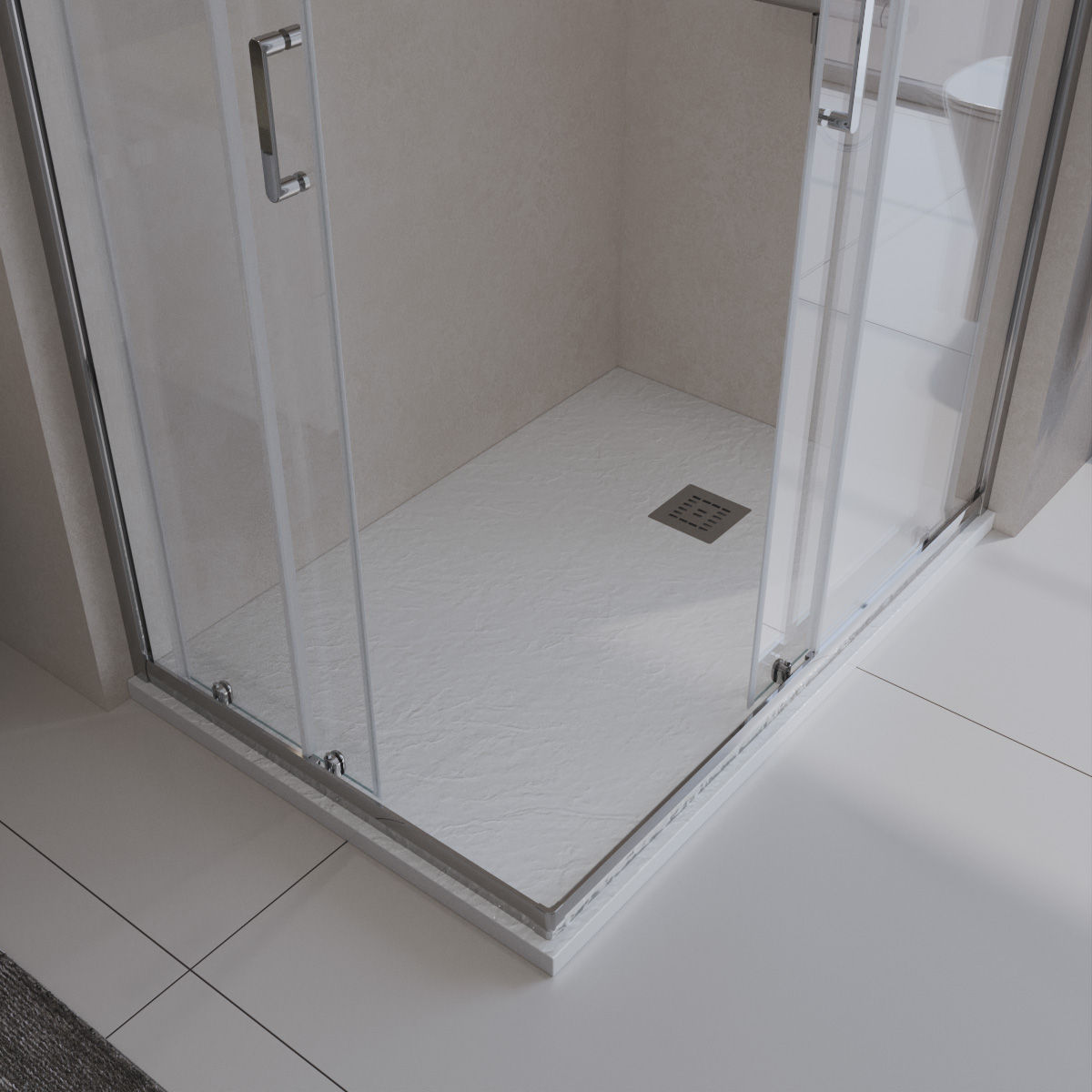 Душевой поддон из искусственного мрамора в комплекте с сифоном BelBagno UNO TRAY-MR-UNO-AH-100/80-35-W-CR