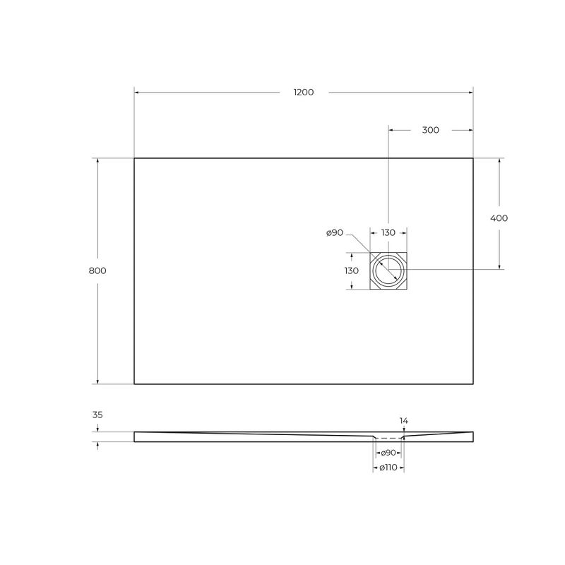 Душевой поддон BelBagno UNO TRAY-MR-UNO-AH-120/80-35-W-CR из искусственного мрамора с сифоном