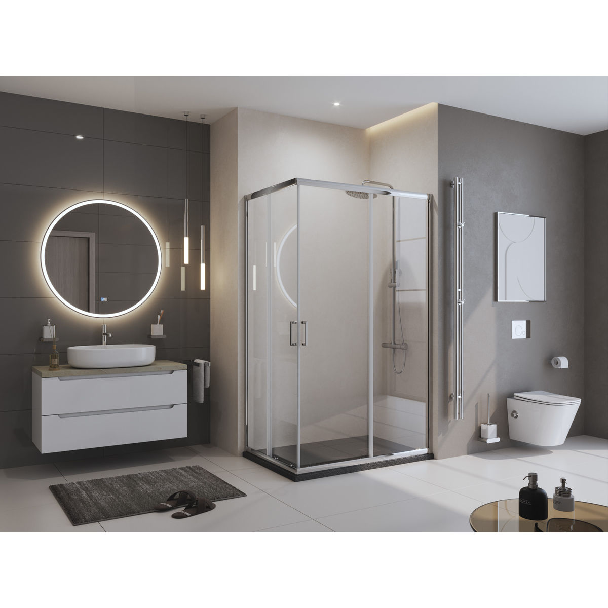 Душевой поддон из искусственного мрамора в комплекте с сифоном BelBagno UNO TRAY-MR-UNO-AH-120/90-35-NERO-CR