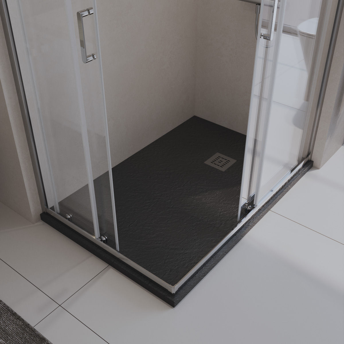 Душевой поддон из искусственного мрамора в комплекте с сифоном BelBagno UNO TRAY-MR-UNO-AH-120/90-35-NERO-CR