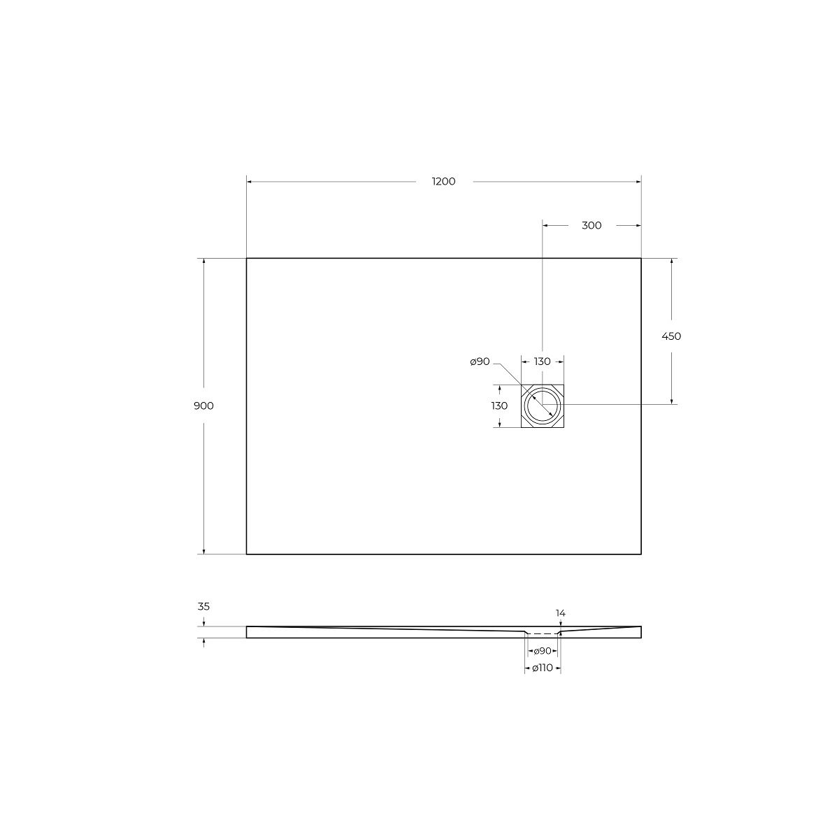 Душевой поддон из искусственного мрамора в комплекте с сифоном BelBagno UNO TRAY-MR-UNO-AH-120/90-35-NERO-CR