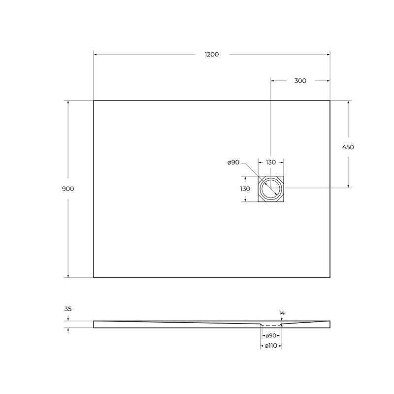 Душевой поддон BelBagno UNO TRAY-MR-UNO-AH-120/90-35-W-CR из искусственного мрамора с сифоном