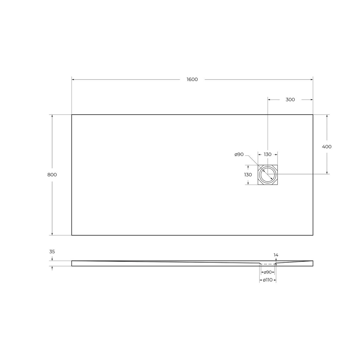 Душевой поддон из искусственного мрамора в комплекте с сифоном BelBagno UNO TRAY-MR-UNO-AH-160/80-35-W-CR