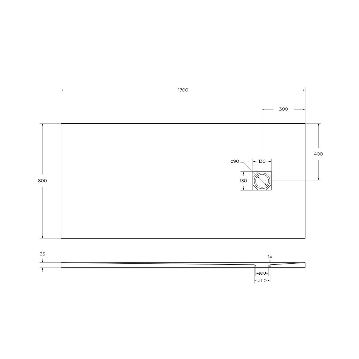 Душевой поддон из искусственного мрамора в комплекте с сифоном BelBagno UNO TRAY-MR-UNO-AH-170/80-35-W-CR