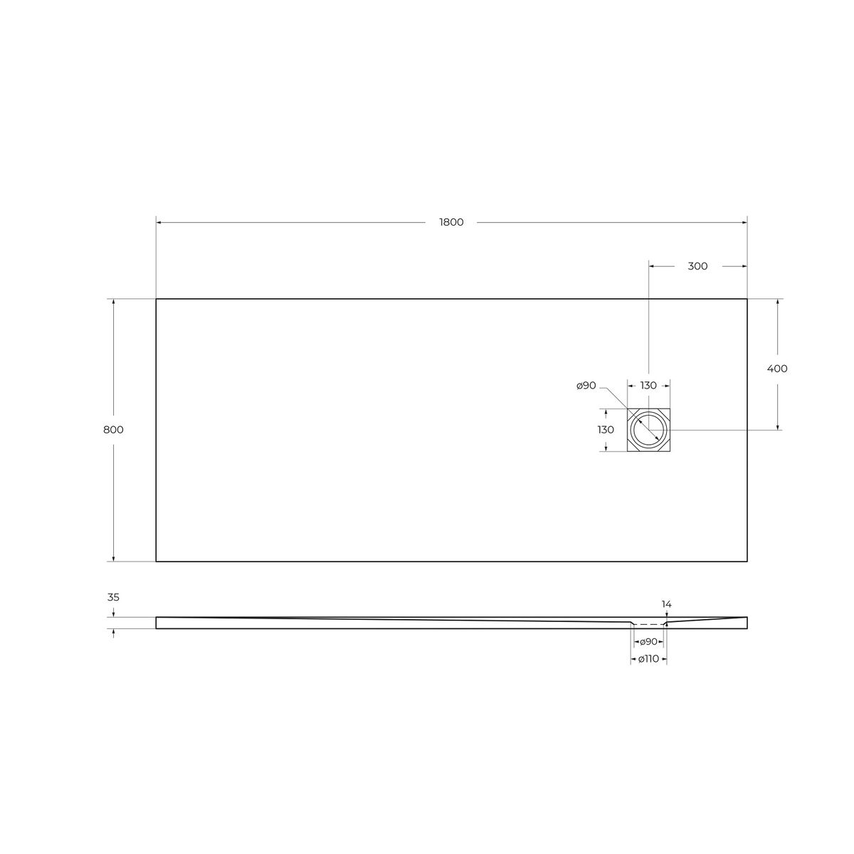 Душевой поддон из искусственного мрамора в комплекте с сифоном BelBagno UNO TRAY-MR-UNO-AH-180/80-35-W-CR