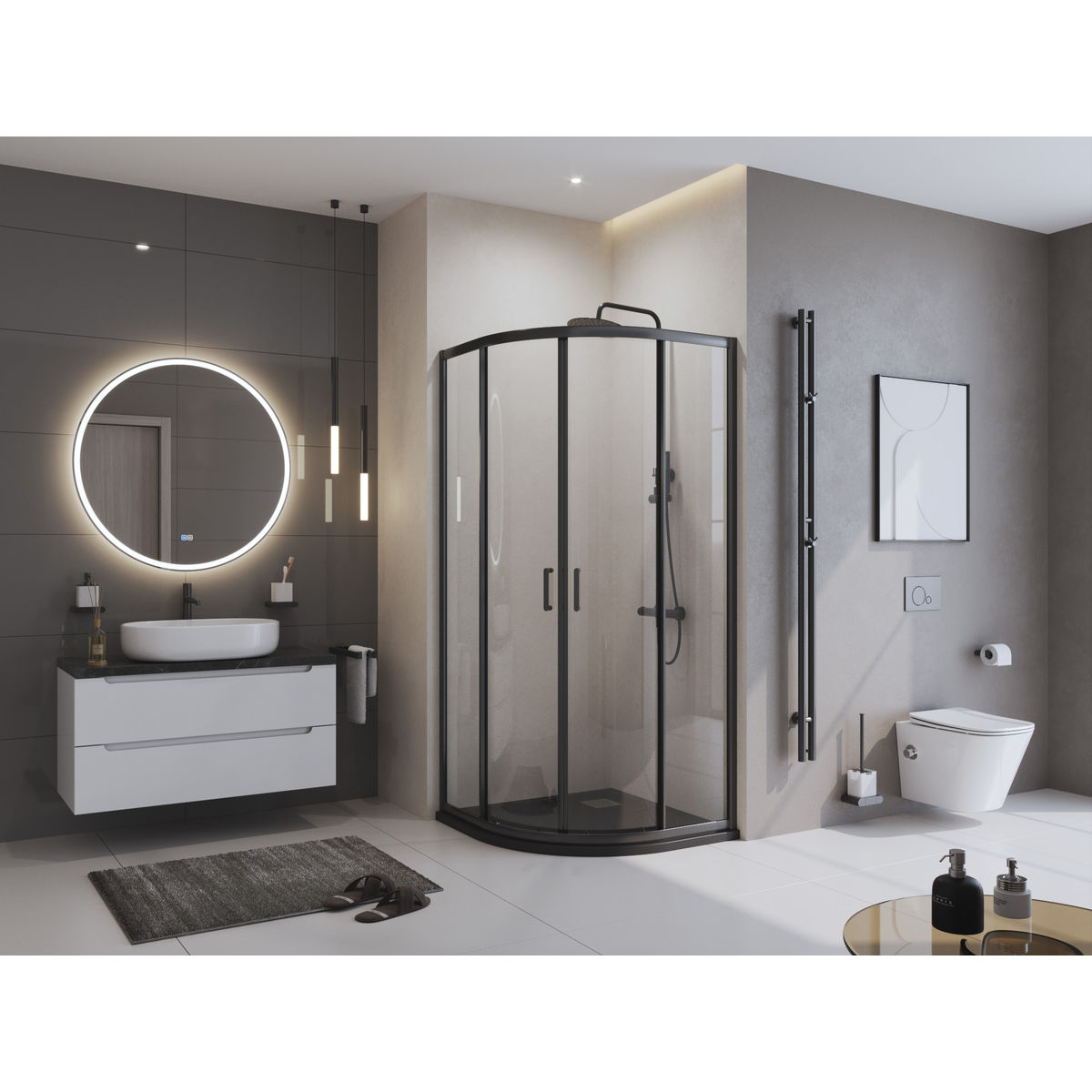 Душевой поддон из искусственного мрамора в комплекте с сифоном BelBagno UNO TRAY-MR-UNO-R-90-550-35-NERO-CR