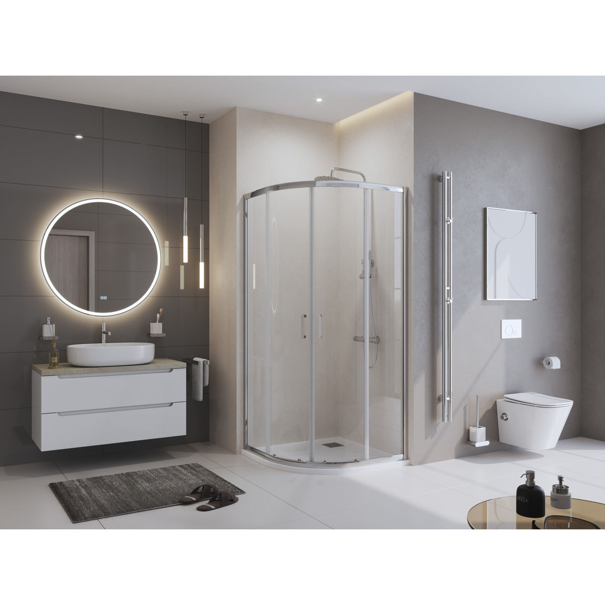 Душевой поддон из искусственного мрамора в комплекте с сифоном BelBagno UNO TRAY-MR-UNO-R-90-550-35-W-CR