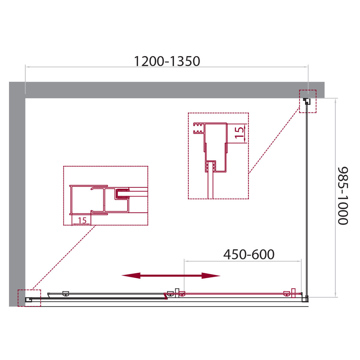 Душевой уголок BelBagno UNIQUE-AH-1-120/135-100-C-Cr