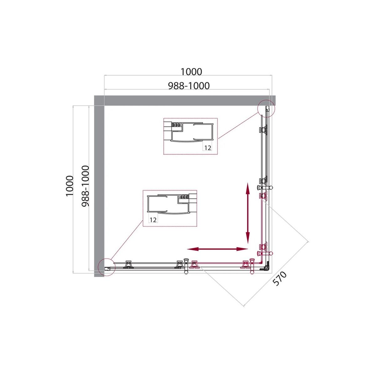 Душевой уголок BelBagno UNO-195-A-2-100-C-NERO