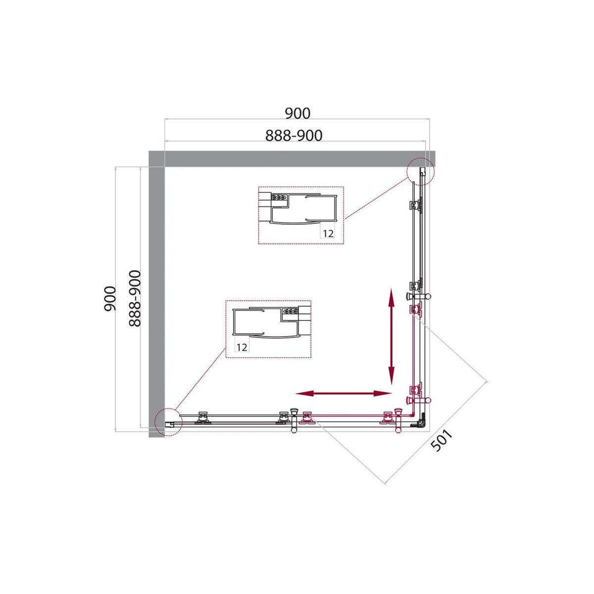 Душевой уголок BelBagno UNO-195-A-2-90-P-Cr