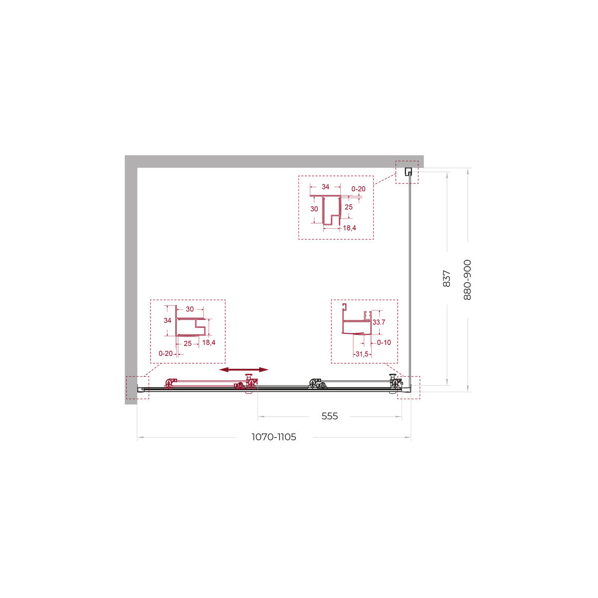 Душевой уголок BelBagno UNO-195-AHF-31-110/90-C-Cr