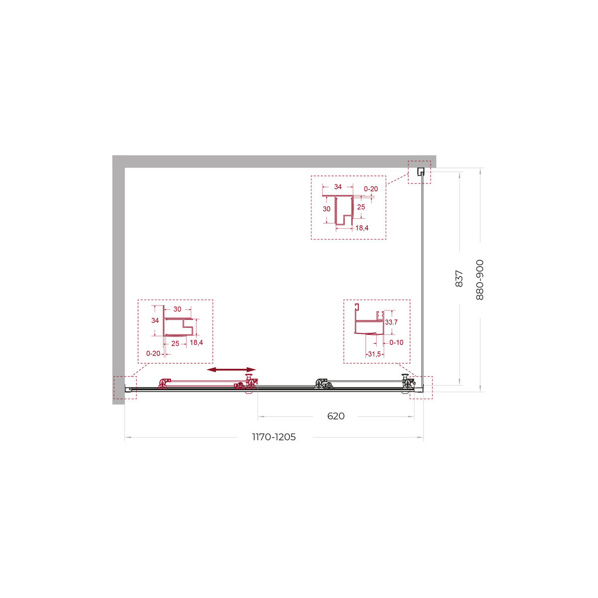 Душевой уголок BelBagno UNO-195-AHF-31-120/90-C-Cr