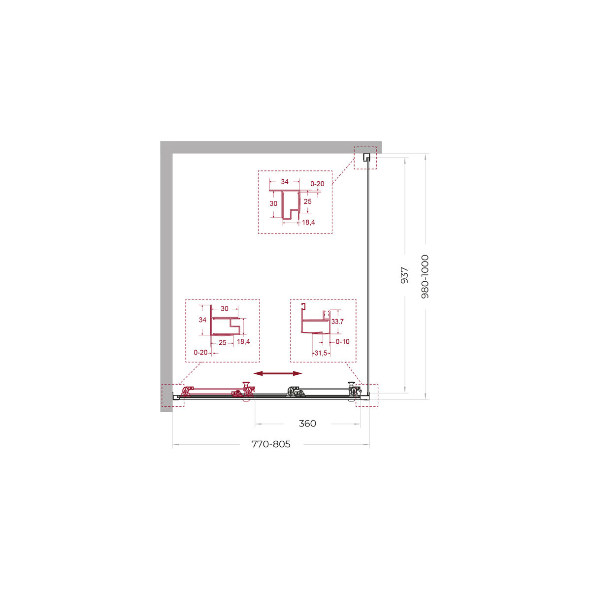 Душевой уголок BelBagno UNO-195-AHF-31-80/100-C-Cr