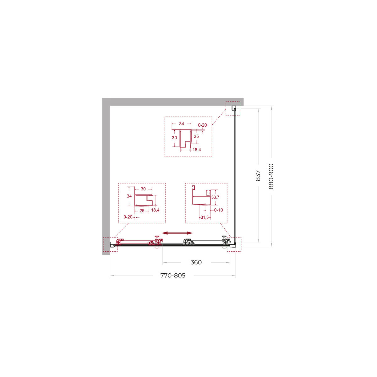 Душевой уголок BelBagno UNO-195-AHF-31-80/90-C-Cr