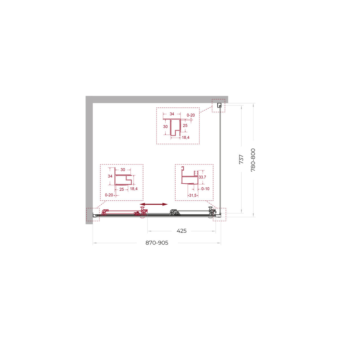 Душевой уголок BelBagno UNO-195-AHF-31-90/80-C-NERO