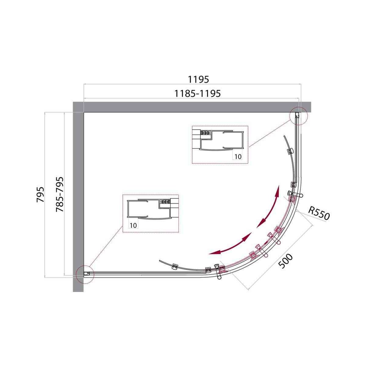 Душевой уголок BelBagno UNO-195-RH-2-120/80-C-Cr