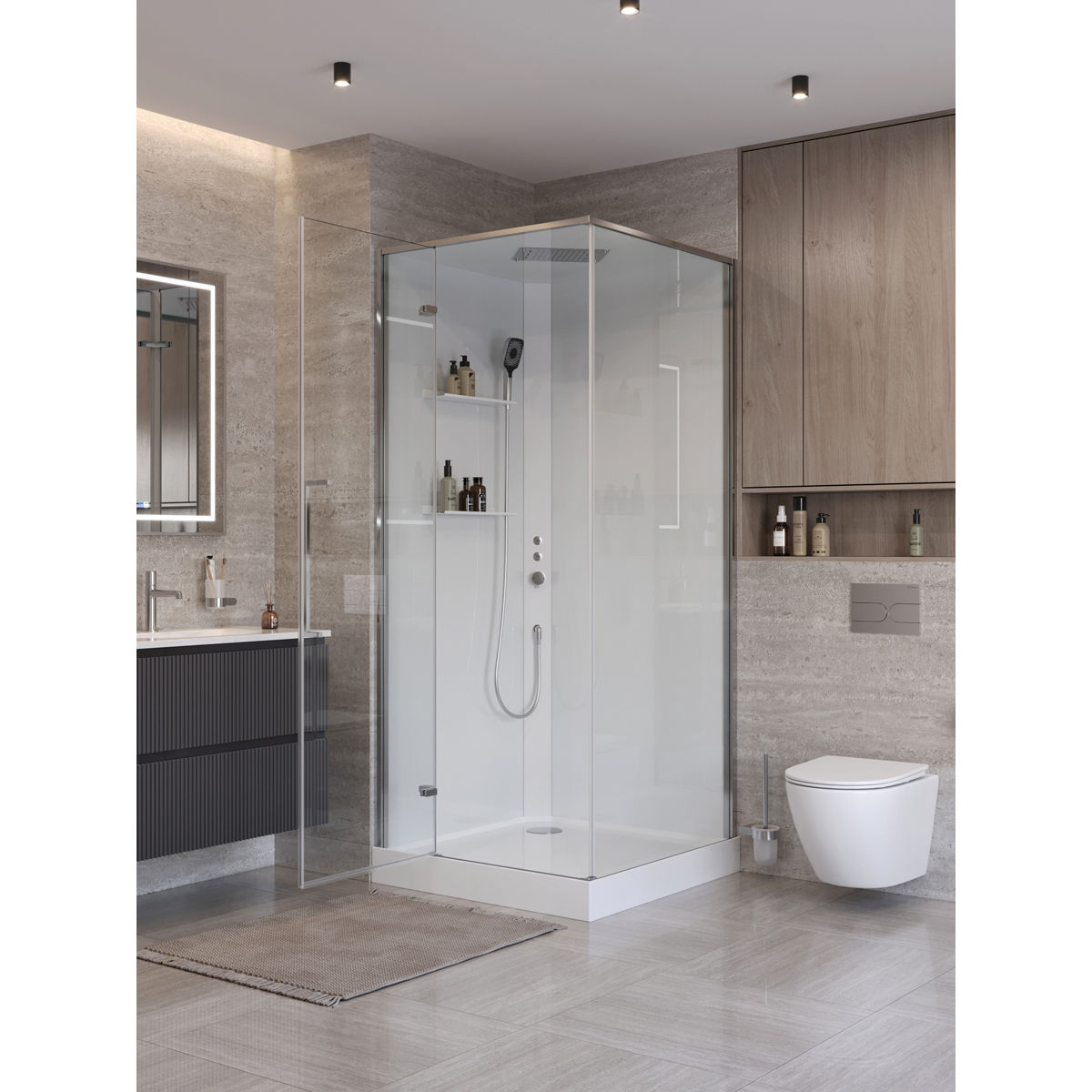 Душевая кабина BelBagno UNO-CAB-A-1-90-C-Cr-Bi-TOP-L, левая