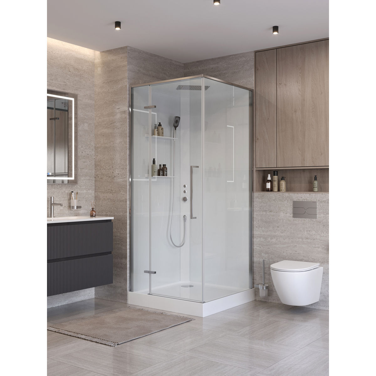 Душевая кабина BelBagno UNO-CAB-A-1-90-C-Cr-Bi-TOP-L, левая