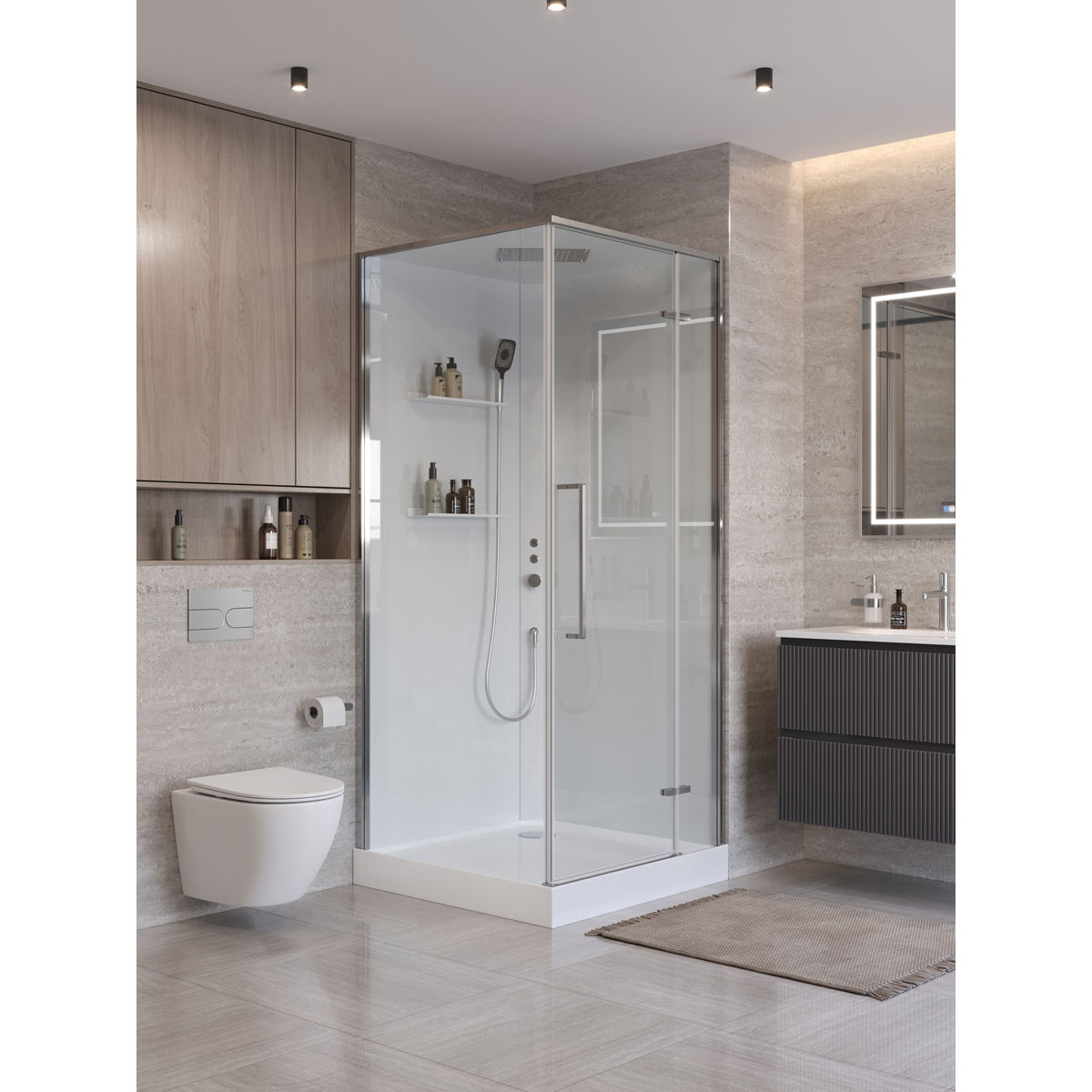Душевая кабина BelBagno UNO-CAB-A-1-90-C-Cr-Bi-TOP-R, правая