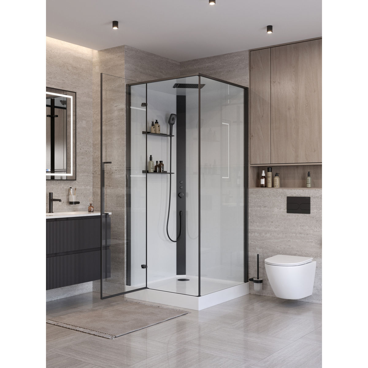 Душевая кабина BelBagno UNO-CAB-A-1-90-C-NERO-Bi-TOP-L, левая